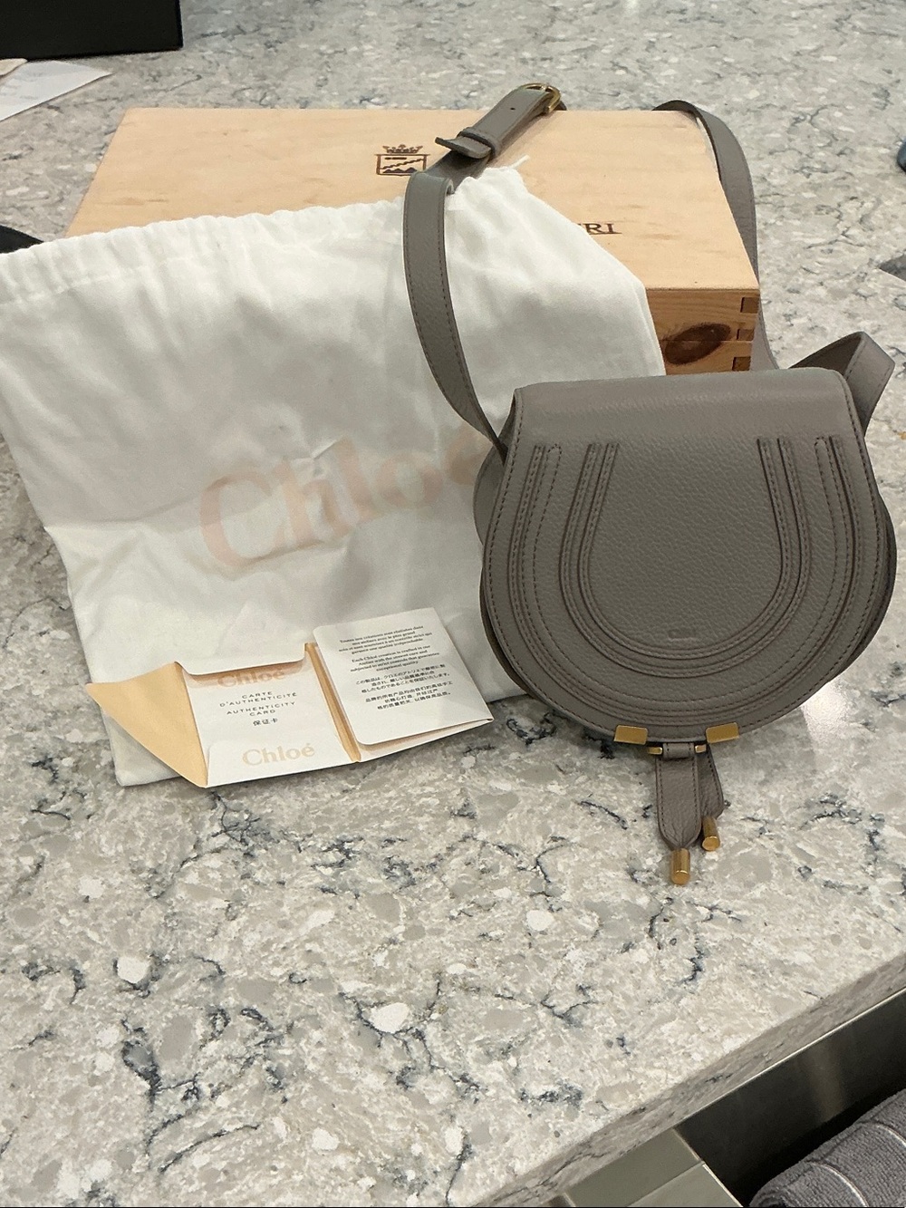 Chloé Grey Marcie Crossbody Saddle Bag with Gold Hardware